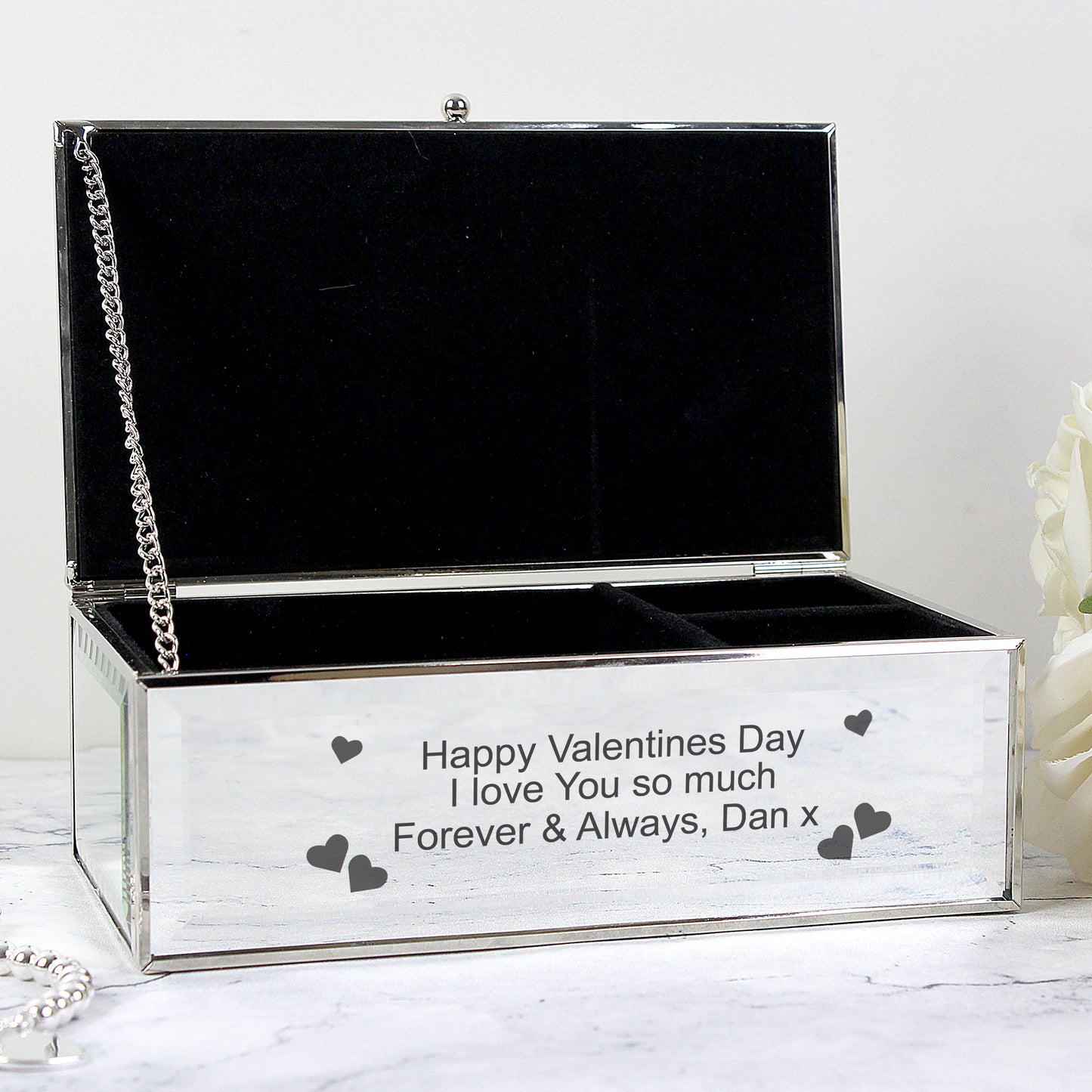 Personalised Hearts Mirrored Jewellery Box from Heartfelt Gifts