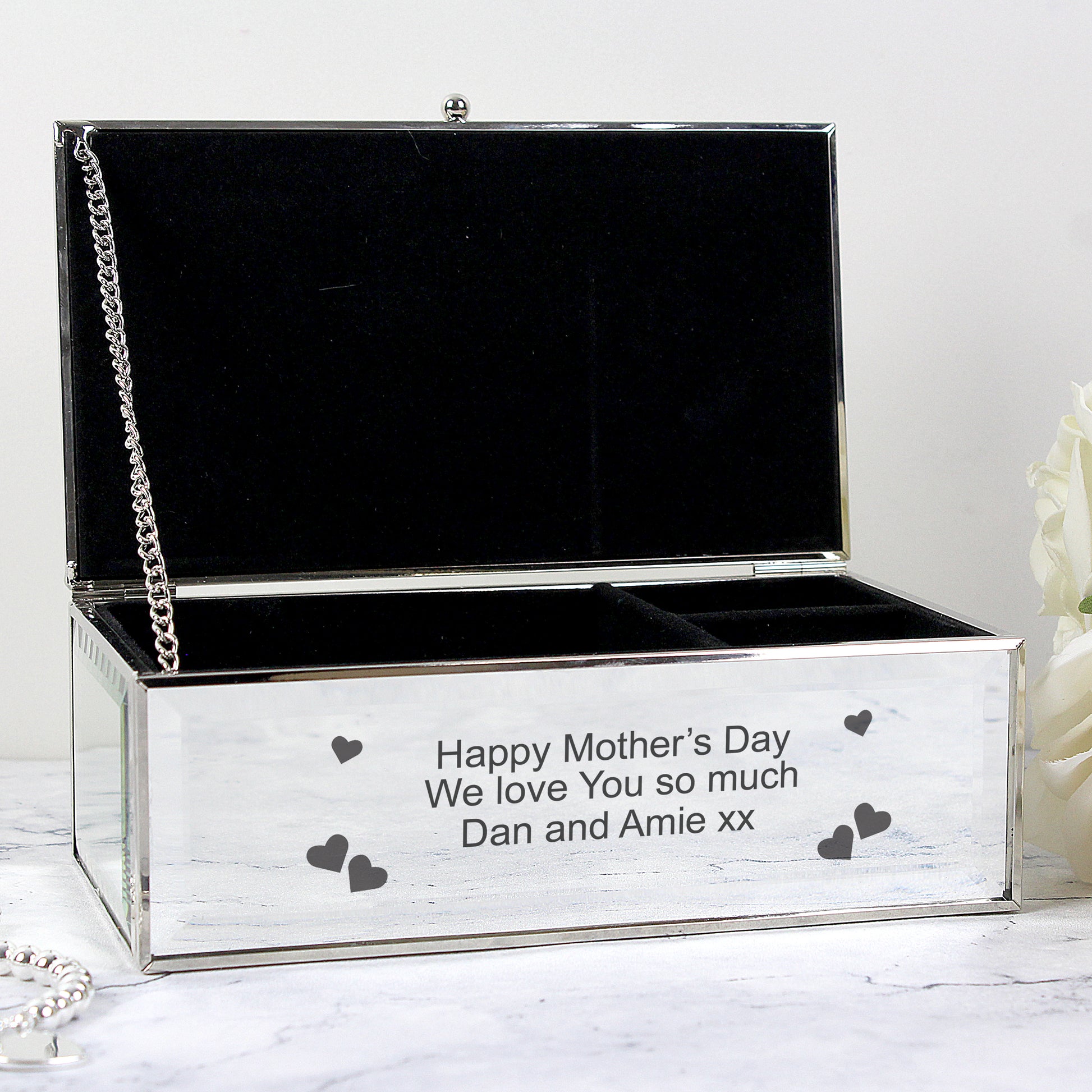 Personalised Heart Mirrored Jewellery Box - Hearts - image 5