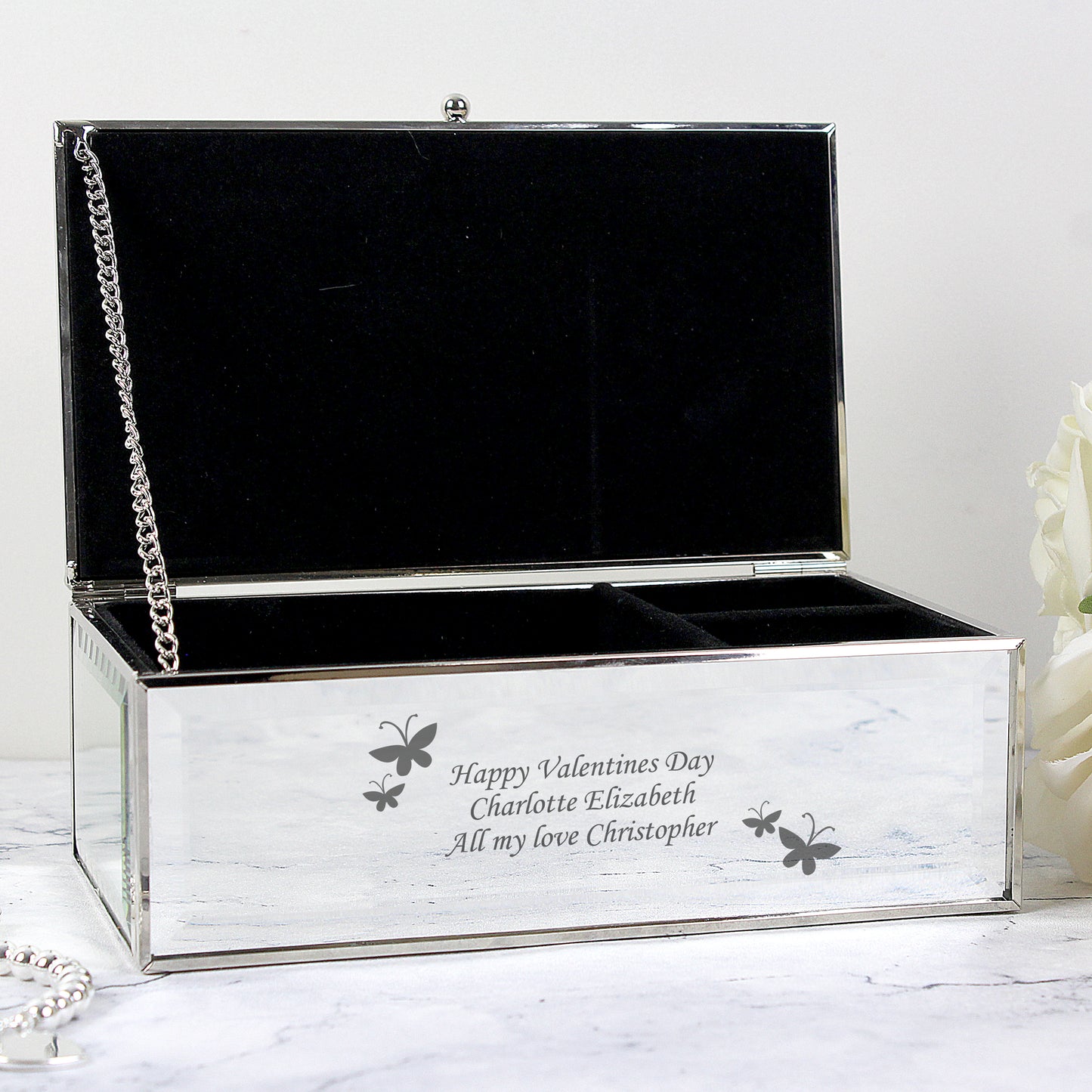 Personalised Butterflies Mirrored Jewellery Box from Heartfelt Gifts
