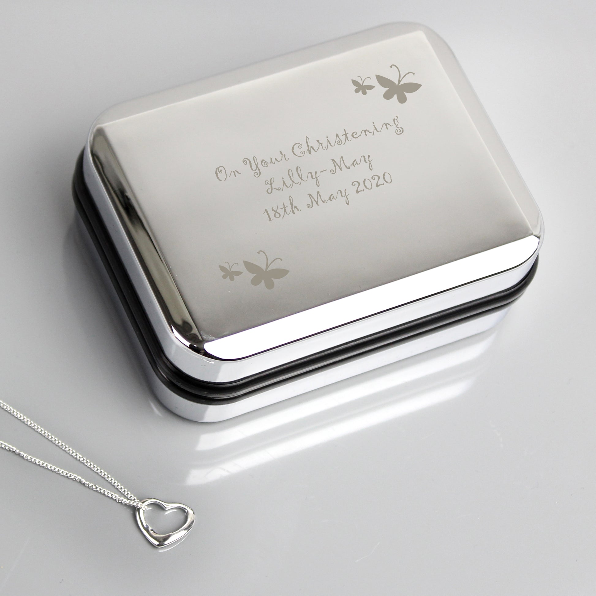 Personalised Butterfly Sterling Silver Heart Necklace and Box from Heartfelt Gifts