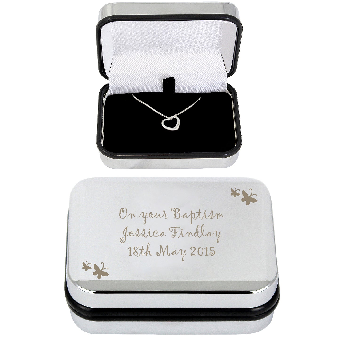 Personalised Butterfly Sterling Silver Heart Necklace and Box - image 3