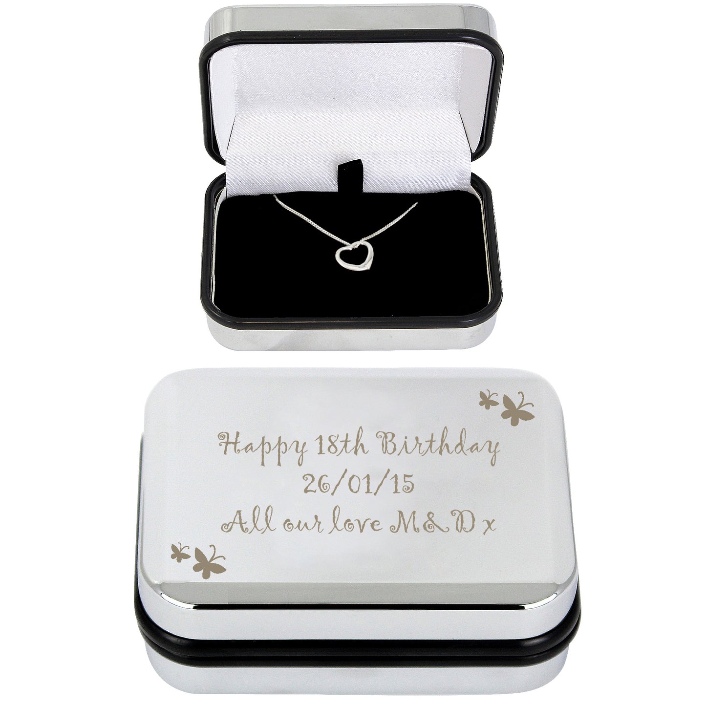 Personalised Butterfly Sterling Silver Heart Necklace and Box - image 5