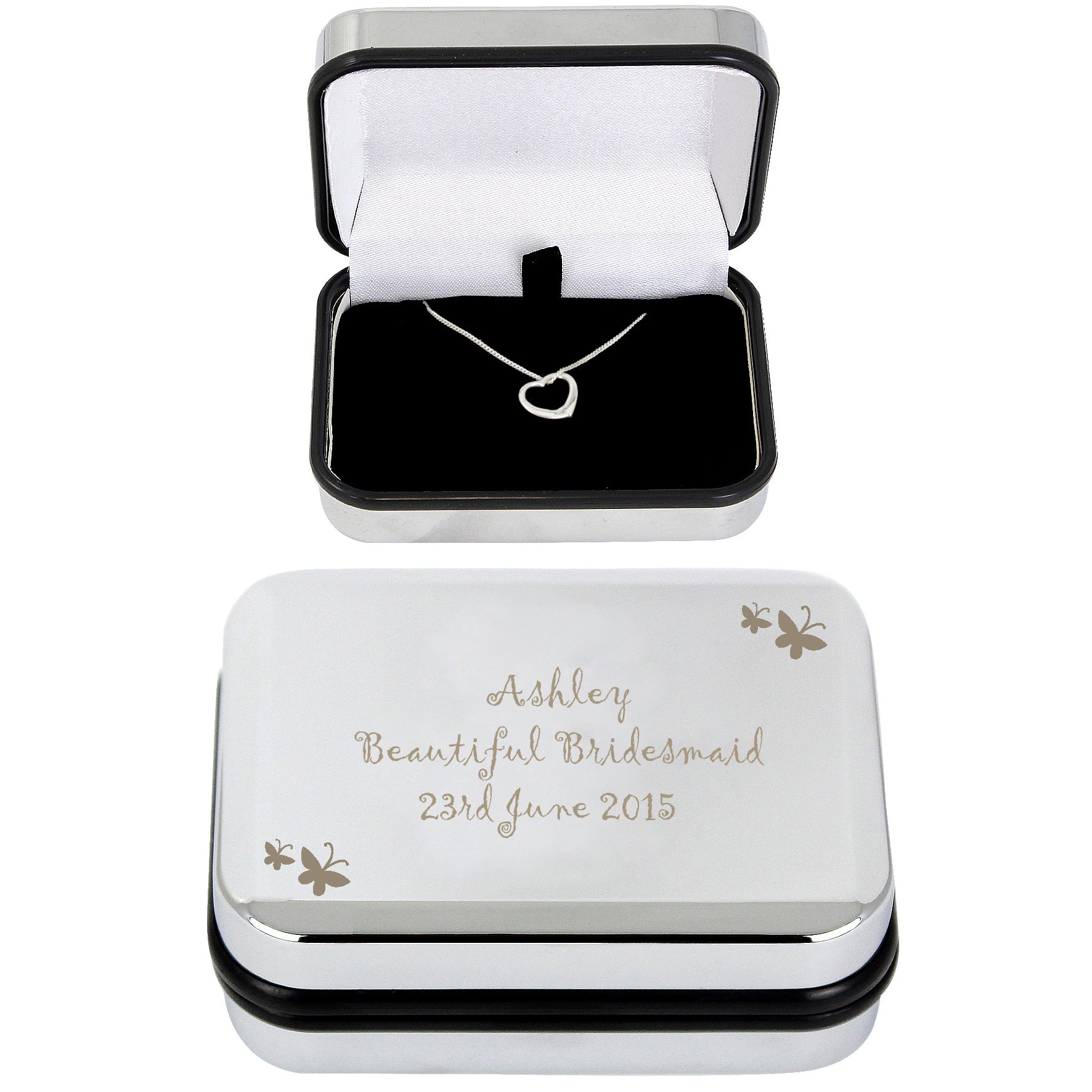 Personalised Butterfly Sterling Silver Heart Necklace and Box - image 8