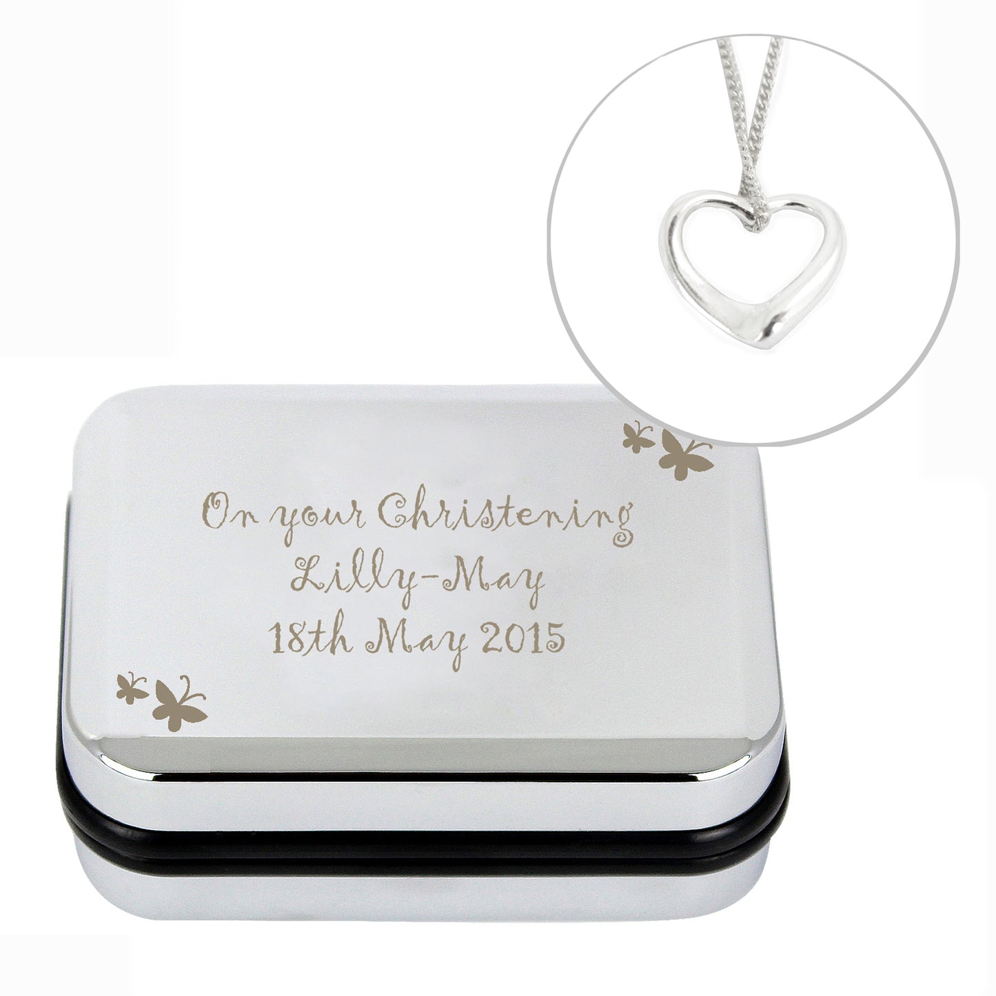 Personalised Butterfly Sterling Silver Heart Necklace and Box - image 9