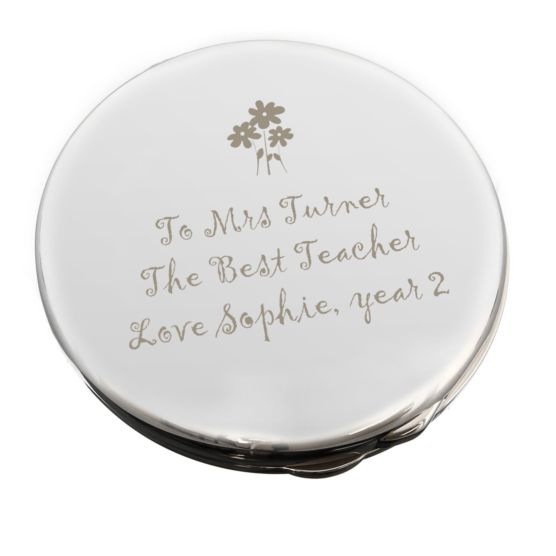 Personalised Flower Teachers Round Compact Mirror - image 2