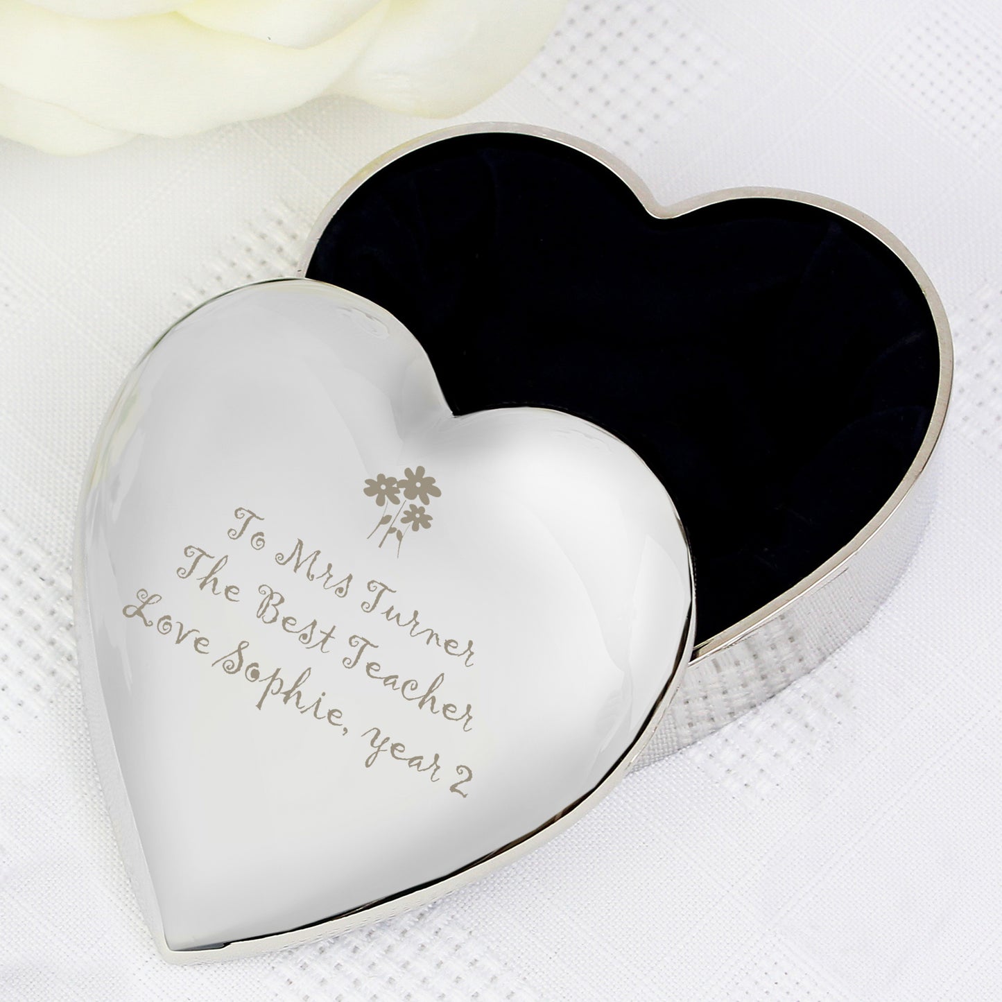 Personalised Teacher Heart Flowers Trinket Box from Heartfelt Gifts