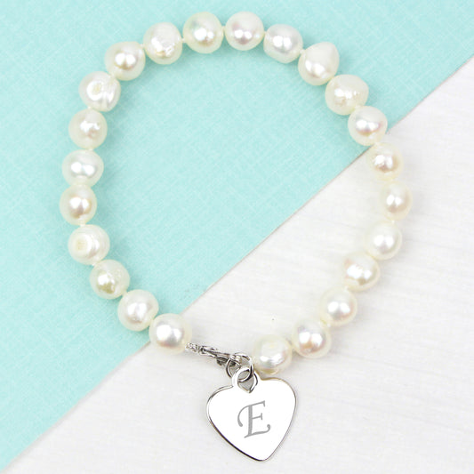 Personalised White Freshwater Scripted Initial Pearl Bracelet from Heartfelt Gifts