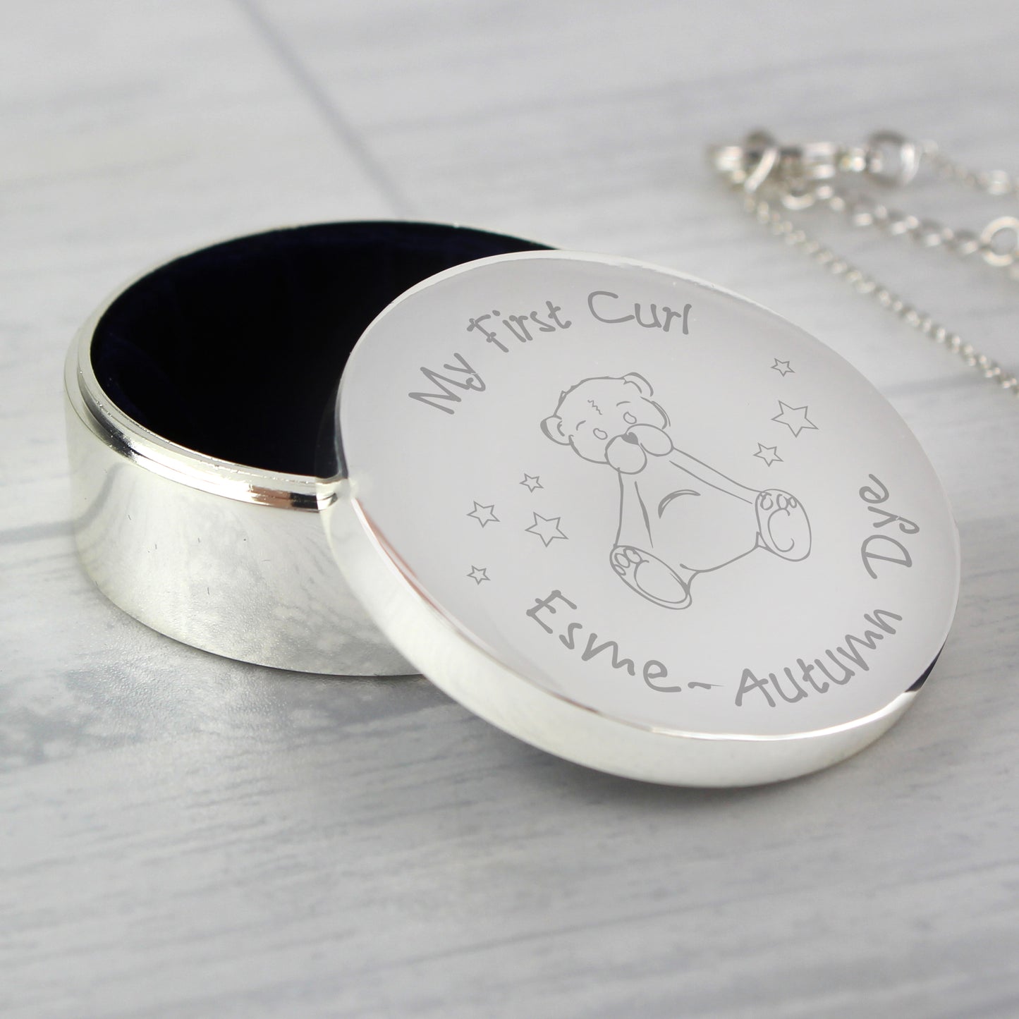 Personalised Teddy My First Curl Trinket Box from Heartfelt Gifts