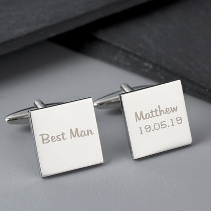 Personalised Wedding Role Square Cufflinks -1 line from Heartfelt Gifts