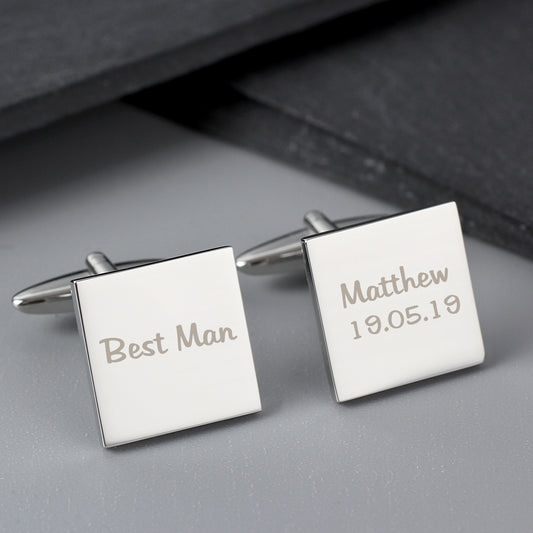 Personalised Wedding Role Square Cufflinks -1 line from Heartfelt Gifts