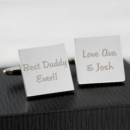 Personalised Any Message Square Cufflinks - 2 lines from Heartfelt Gifts