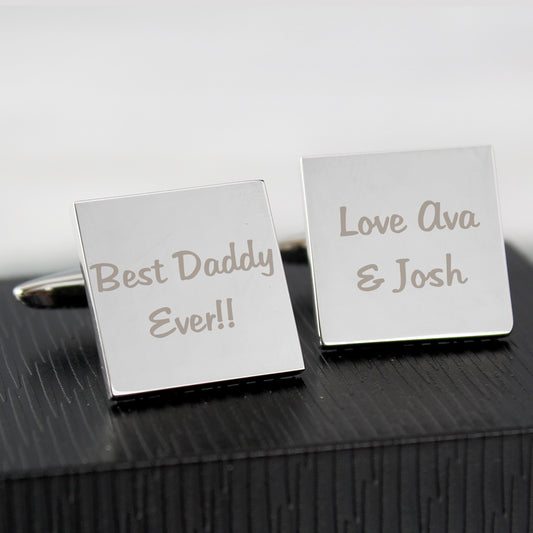 Personalised Any Message Square Cufflinks - 2 lines from Heartfelt Gifts