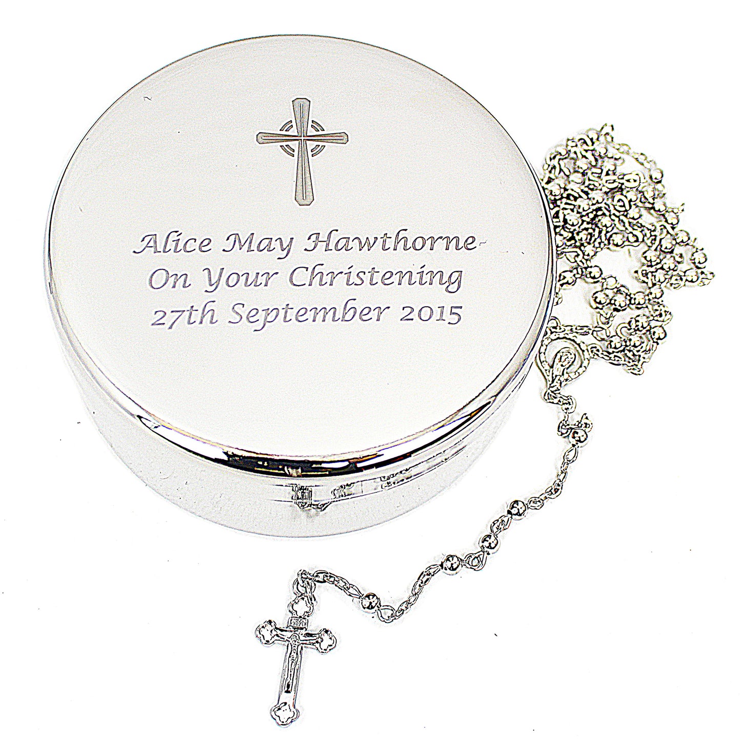 Personalised Rosary Beads and Cross Round Trinket Box - image 6