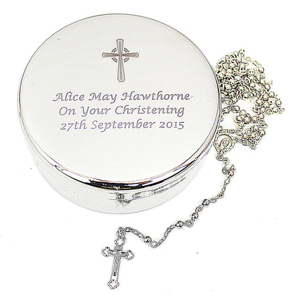 Personalised Rosary Beads and Cross Round Trinket Box - image 6