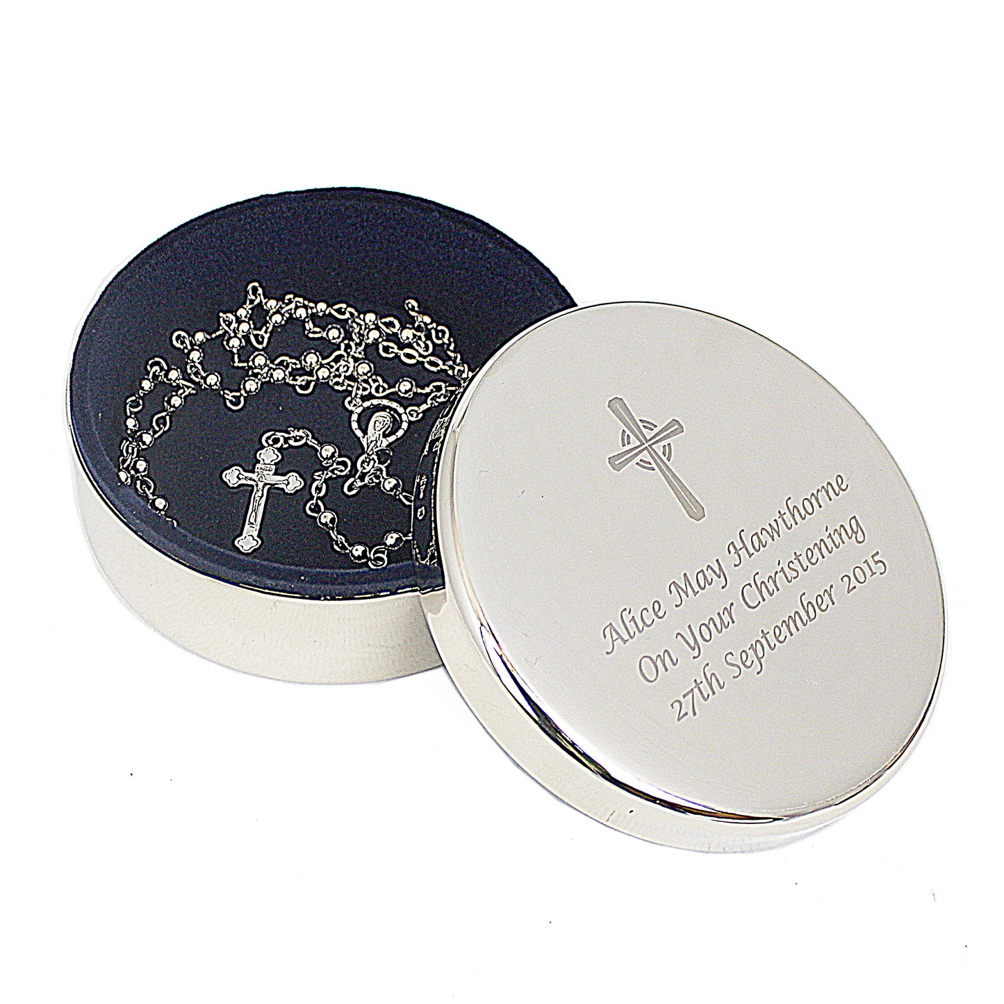Personalised Rosary Beads and Cross Round Trinket Box - image 8