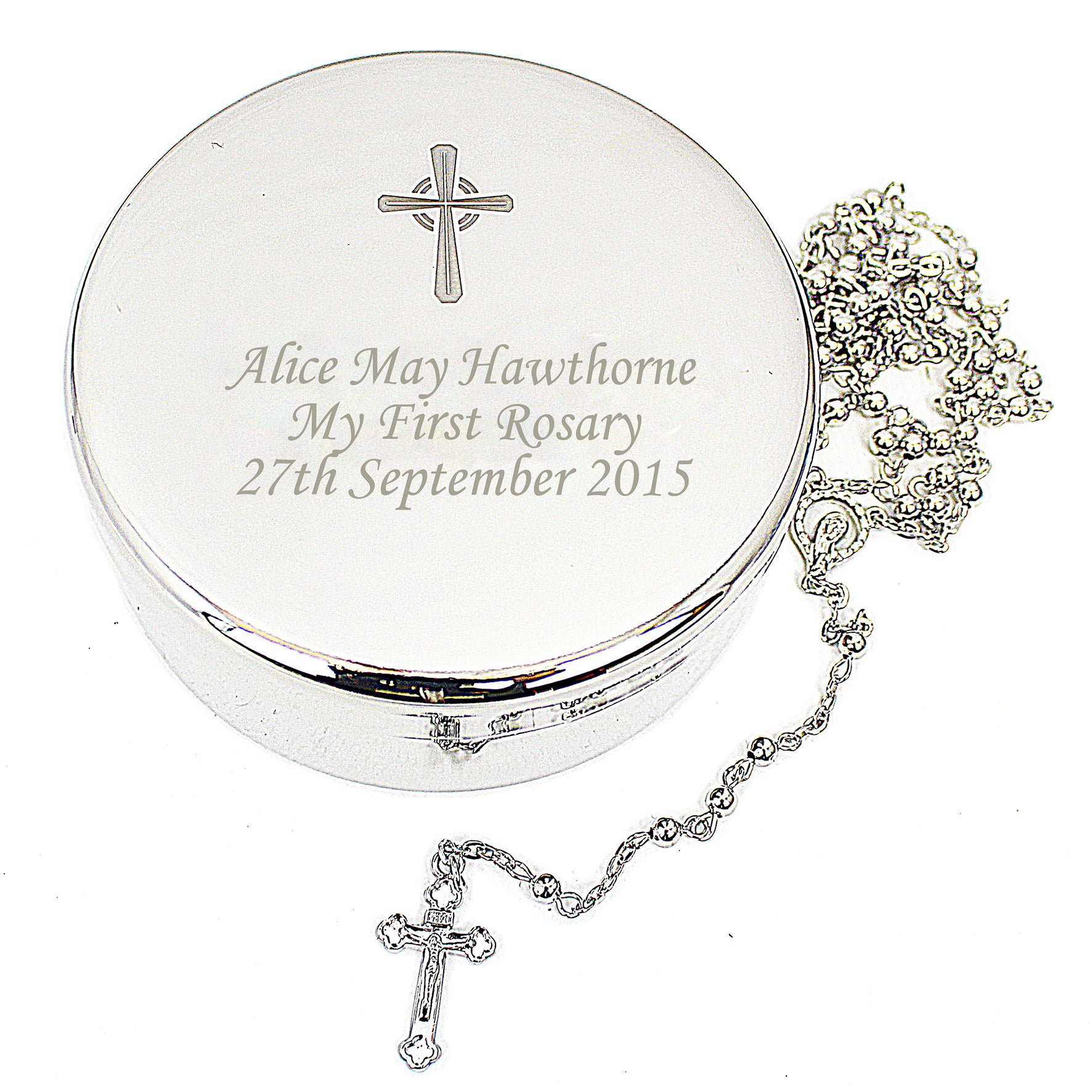 Personalised Rosary Beads and Cross Round Trinket Box - image 9