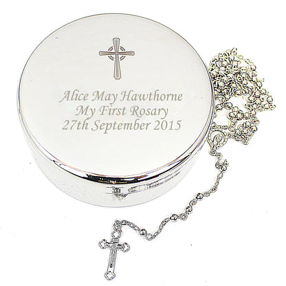 Personalised Rosary Beads and Cross Round Trinket Box - image 9