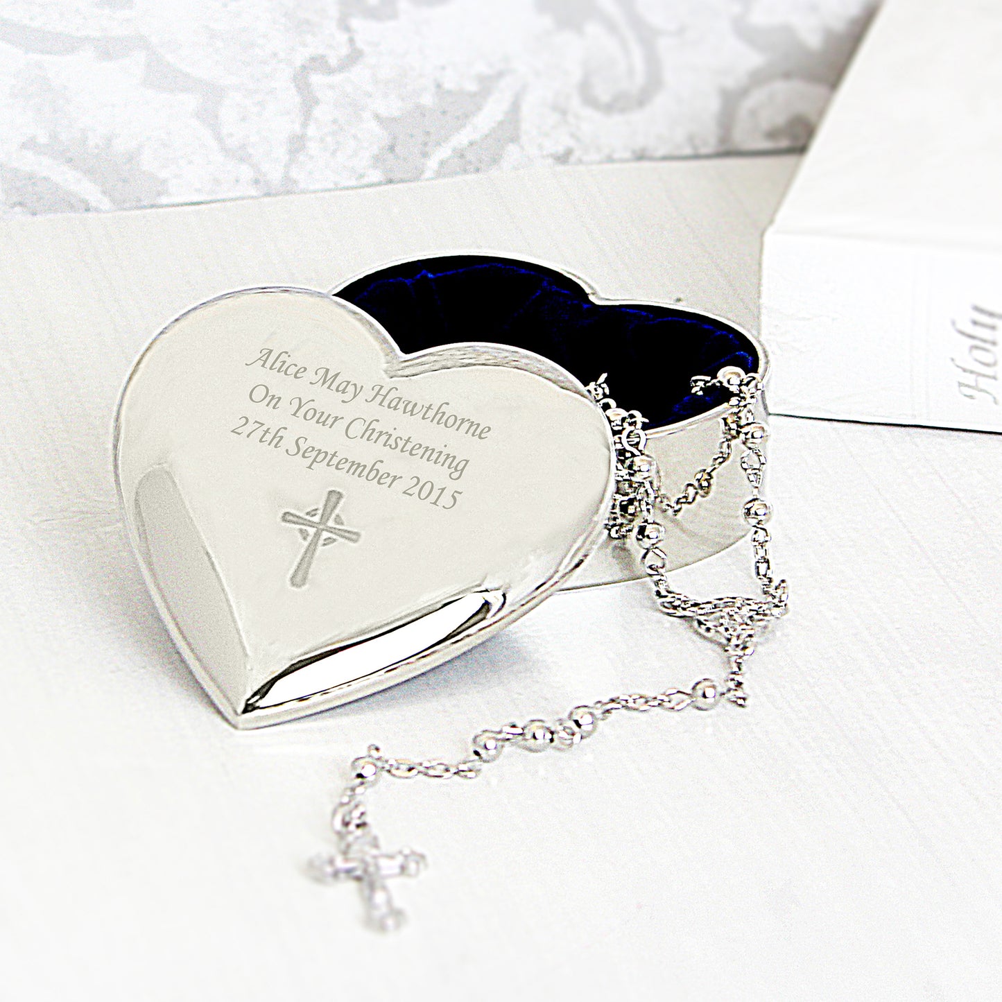 Personalised Rosary Beads and Cross Heart Trinket Box - image 3