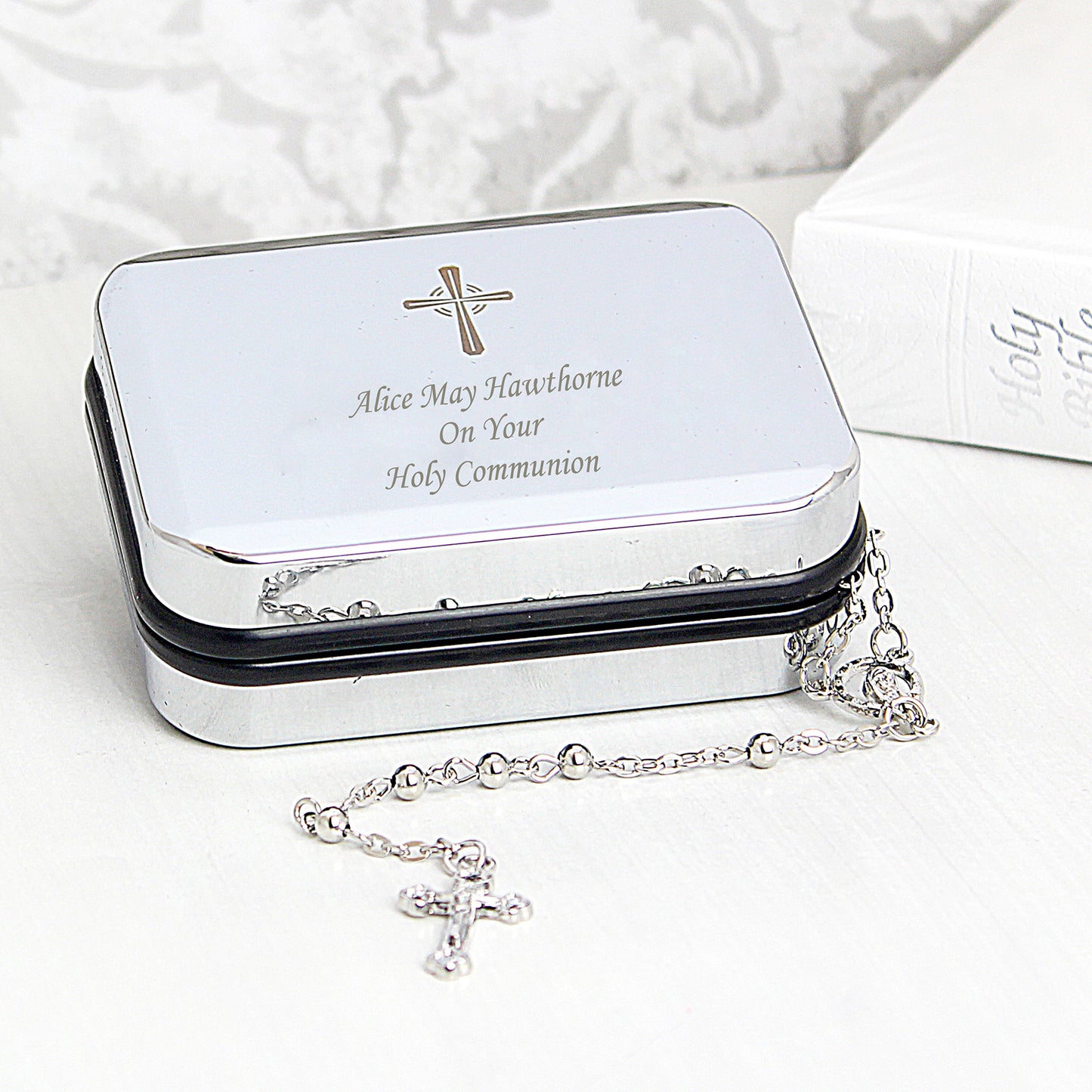Personalised Rosary Beads and Cross Trinket Box from Heartfelt Gifts