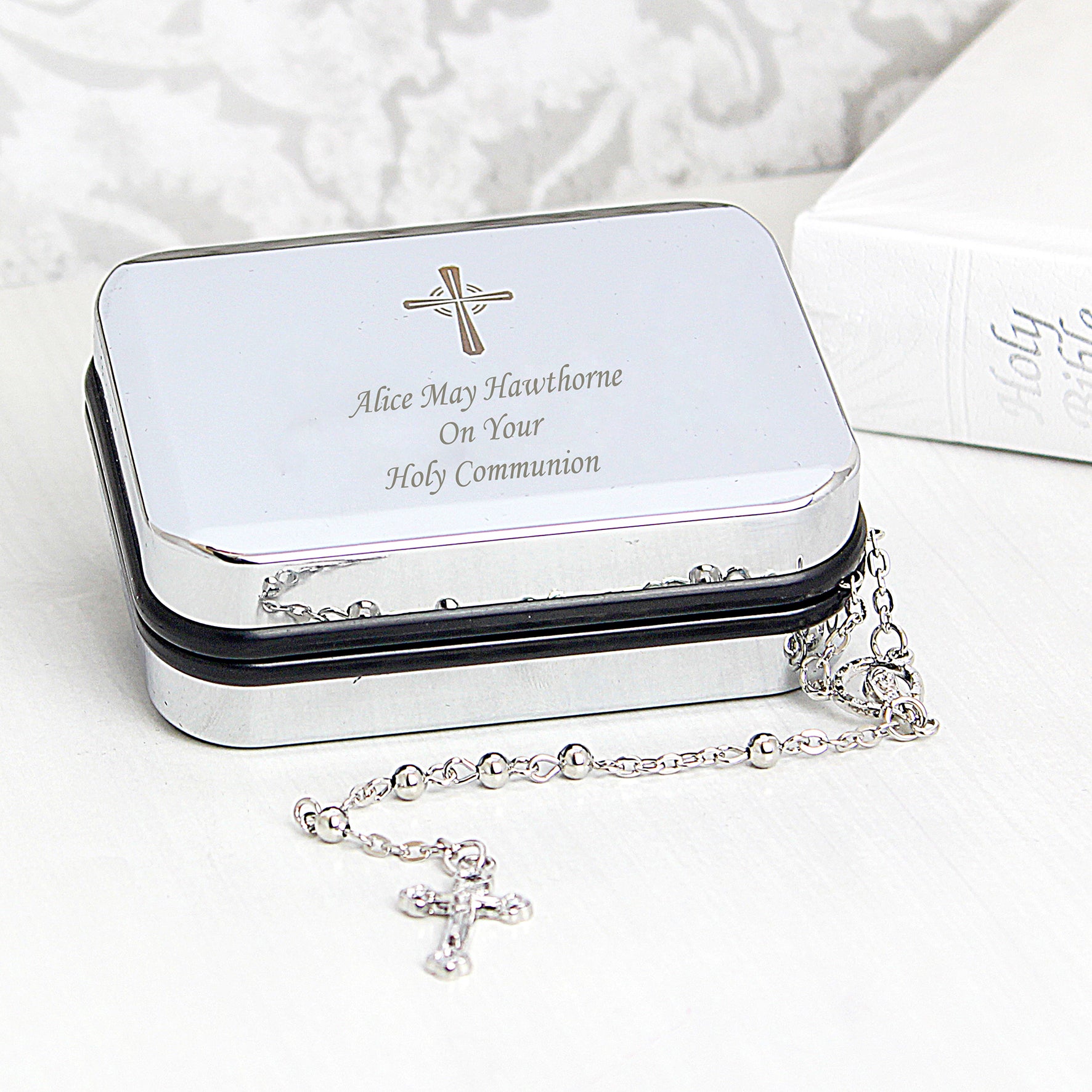 Personalised Rosary Beads and Cross Trinket Box from Heartfelt Gifts