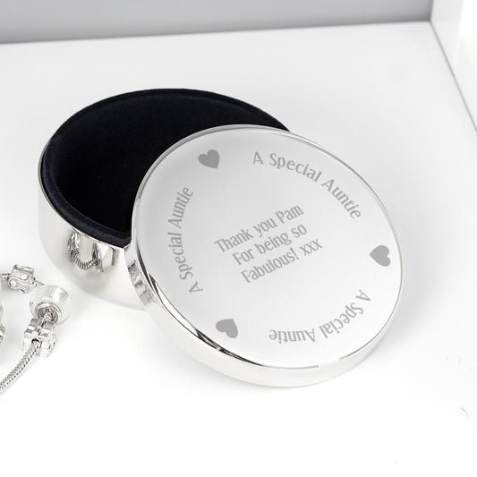 Personalised A Special Auntie Round Trinket Box from Heartfelt Gifts