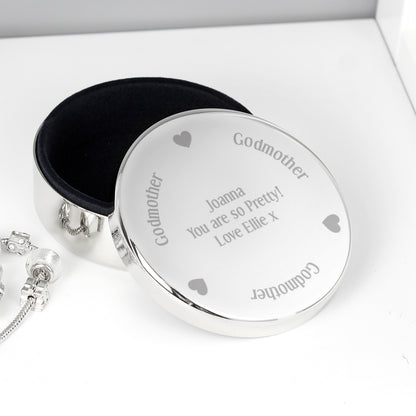Personalised Godmother Round Trinket Box from Heartfelt Gifts