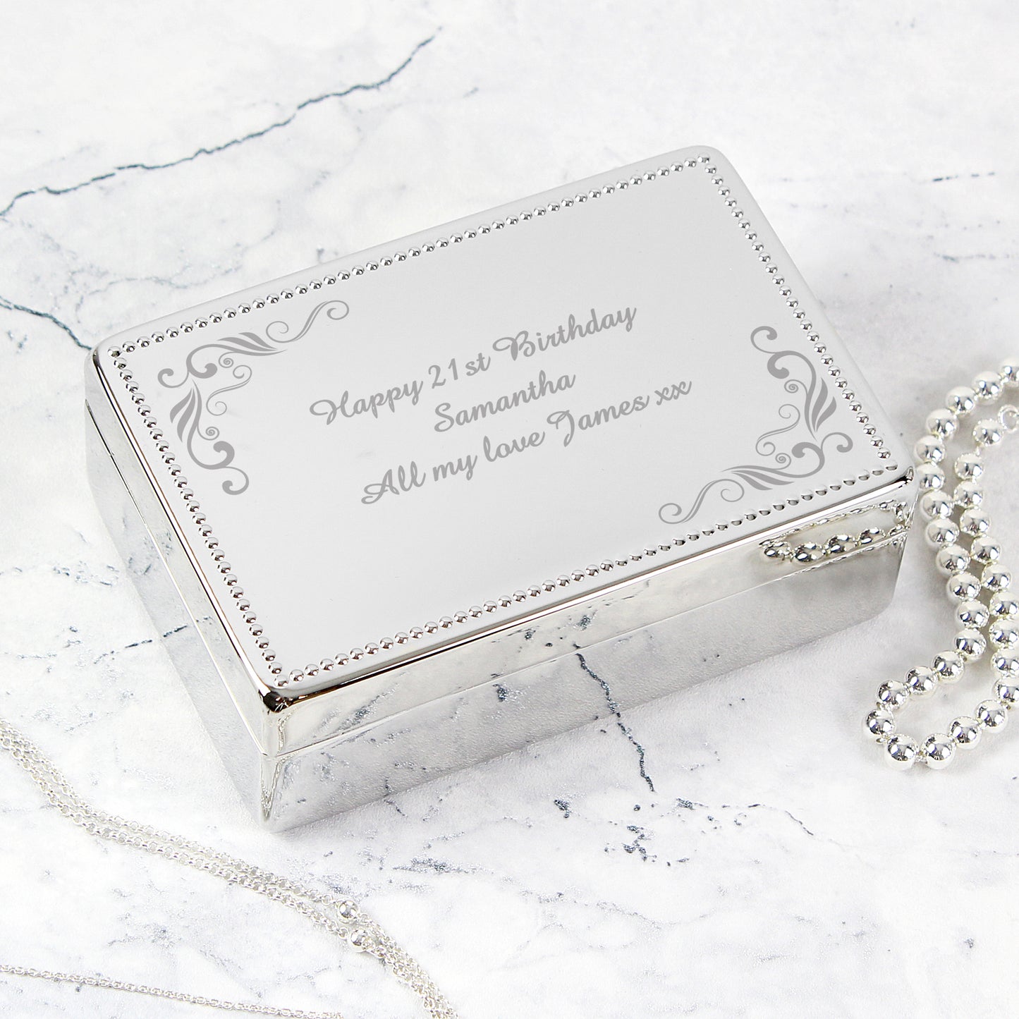 Personalised Swirl Rectangular Jewellery Box from Heartfelt Gifts
