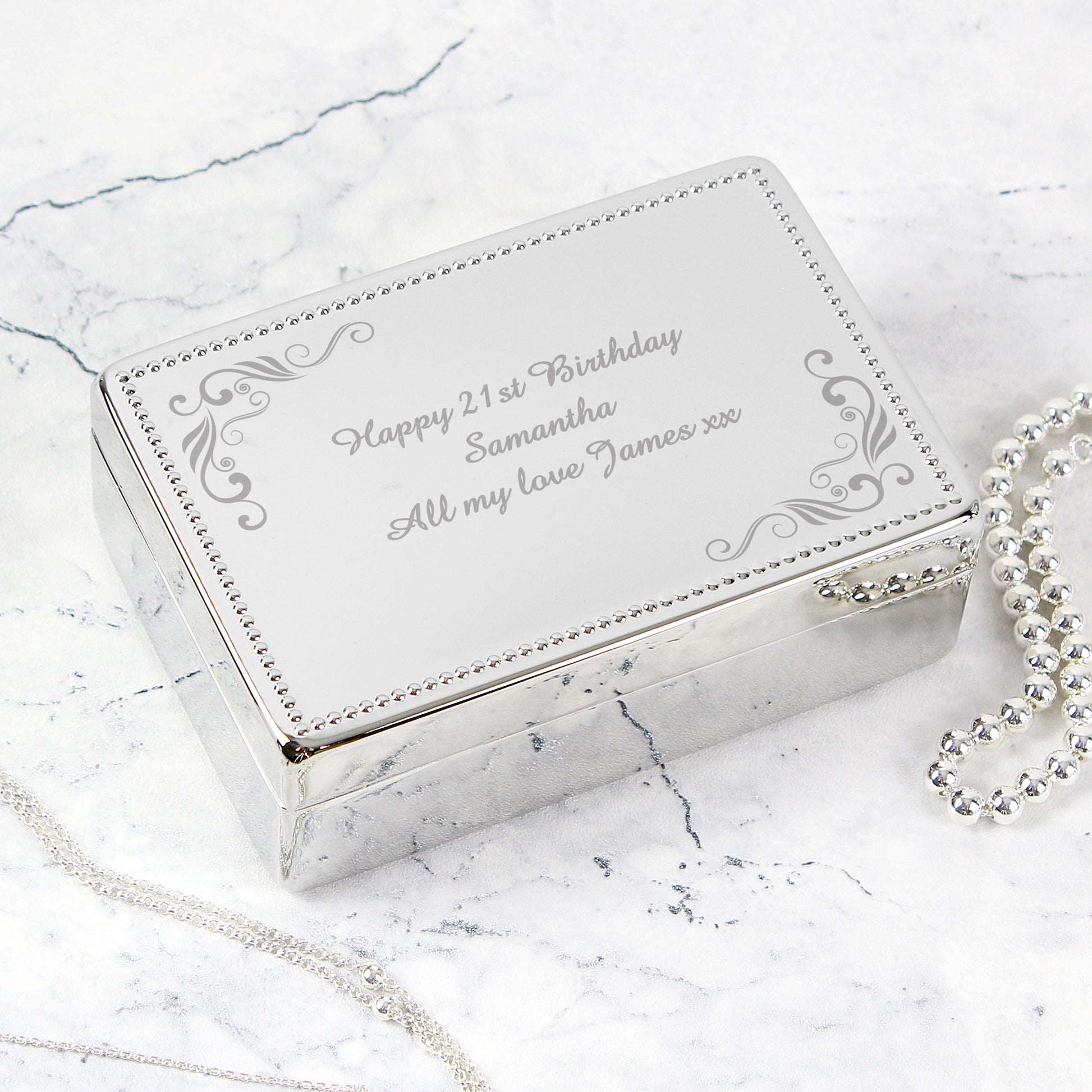 Personalised Swirl Rectangular Jewellery Box from Heartfelt Gifts