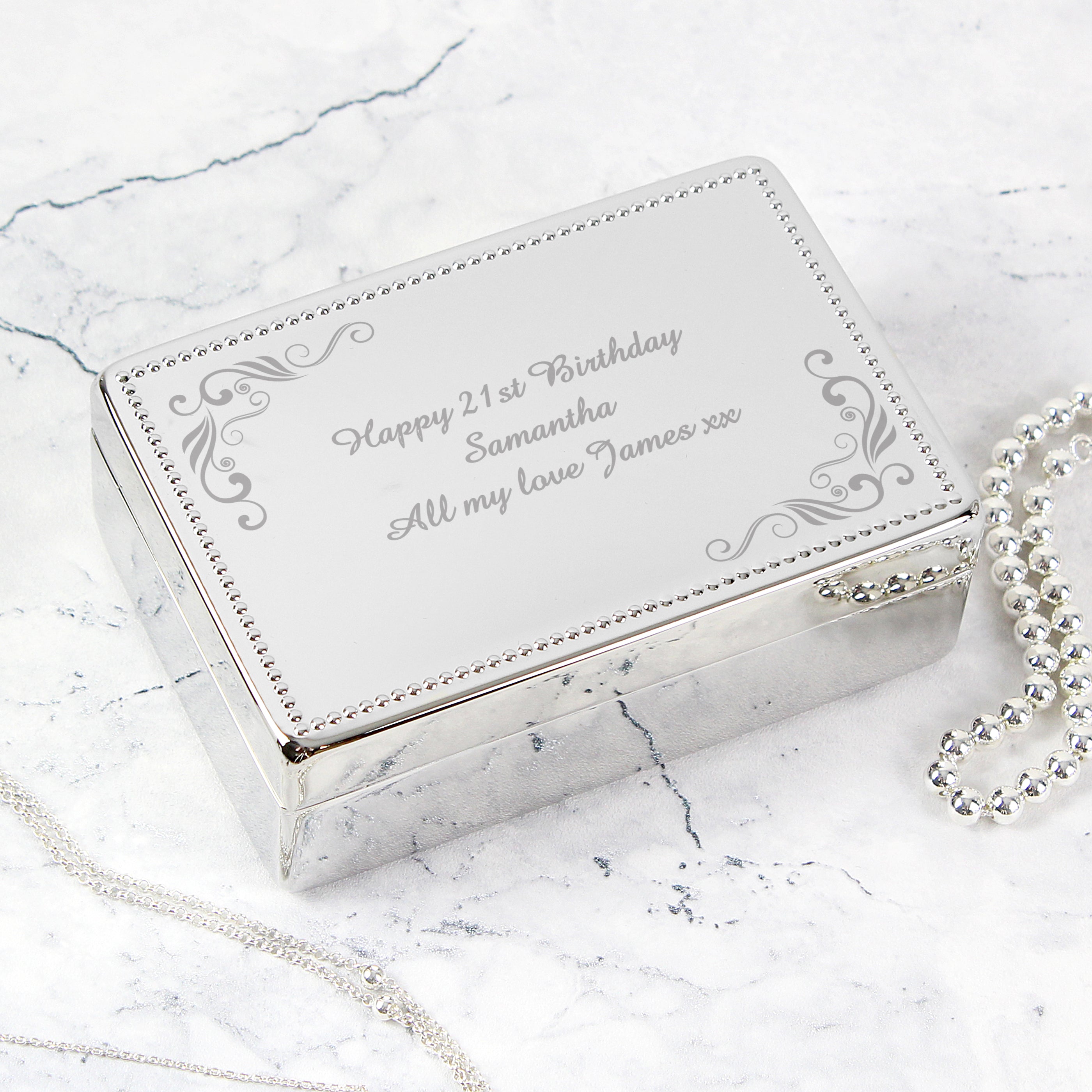 Personalised Swirl Rectangular Jewellery Box from Heartfelt Gifts