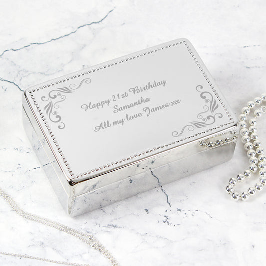 Personalised Swirl Rectangular Jewellery Box from Heartfelt Gifts