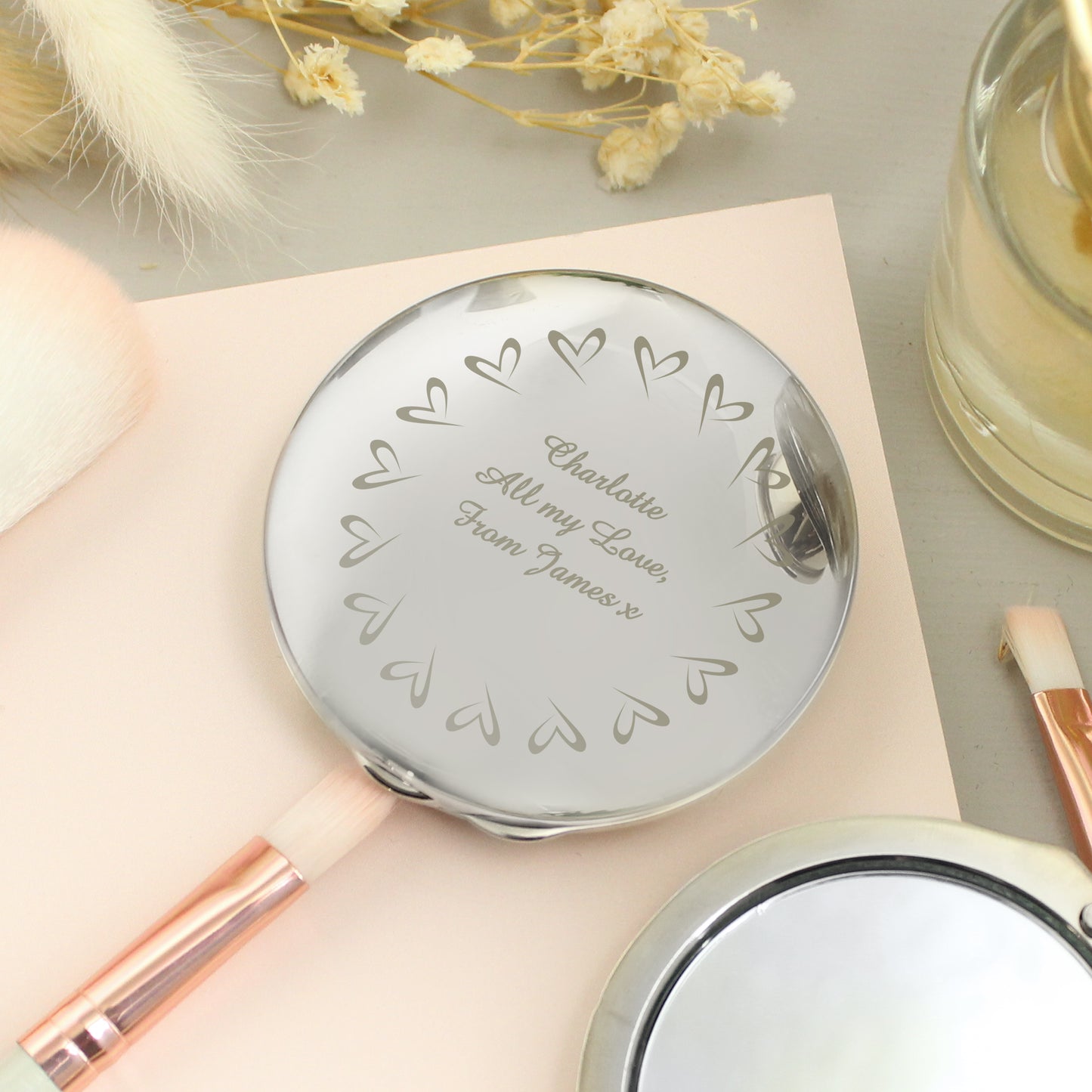 Personalised Small Hearts Compact Mirror from Heartfelt Gifts