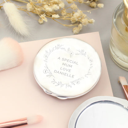 Personalised Floral Heart Compact Mirror from Heartfelt Gifts