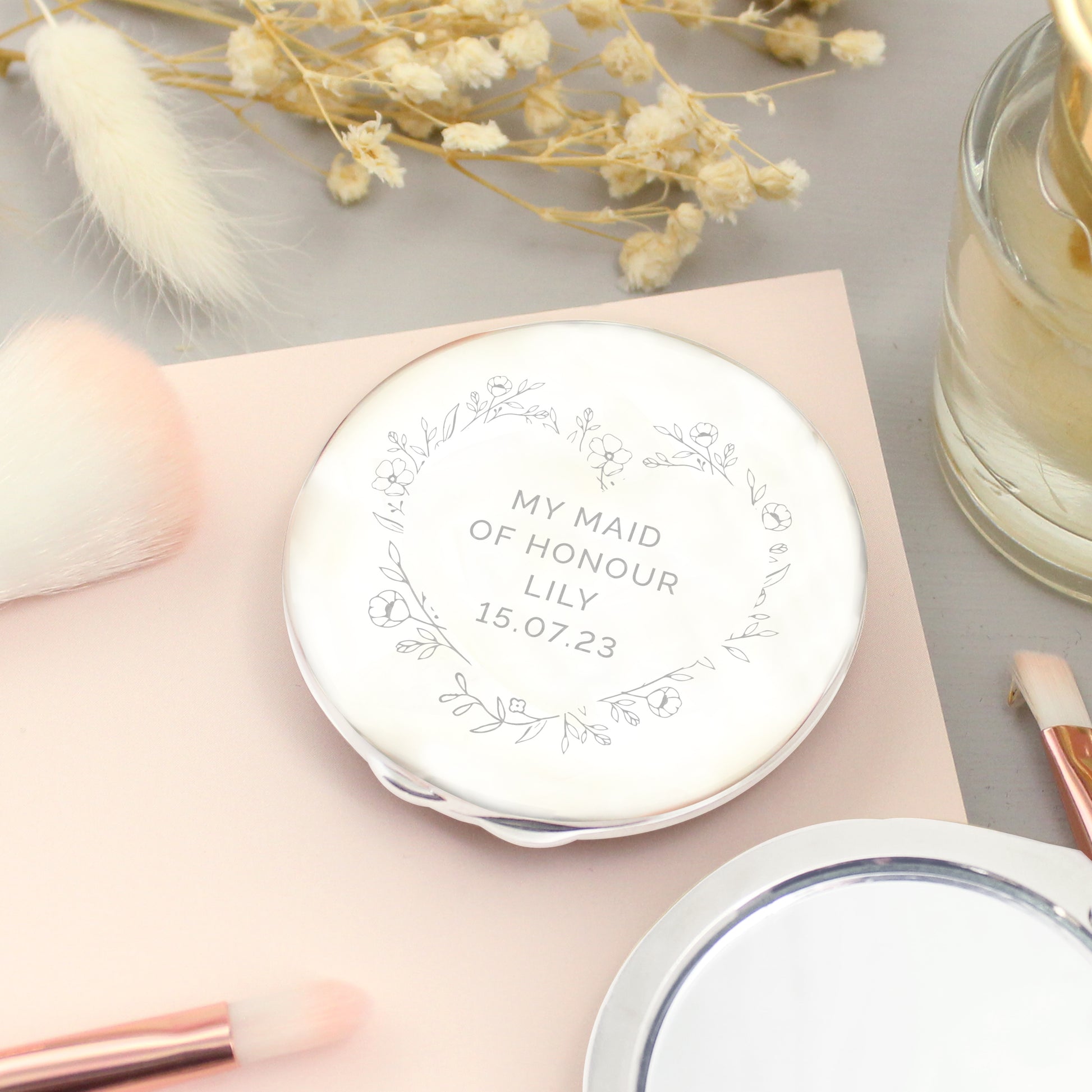 Personalised Floral Heart Compact Mirror - image 3