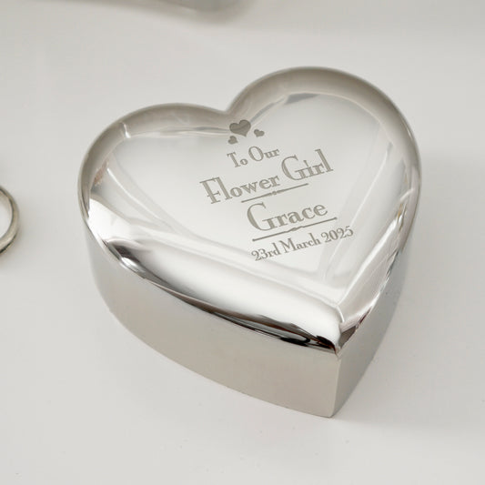 Personalised Decorative Wedding Flower Girl Heart Trinket Box from Heartfelt Gifts