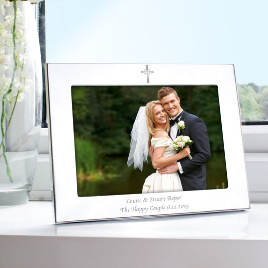 Personalised Silver 5x7 Landscape Cross Photo Frame from Heartfelt Gifts