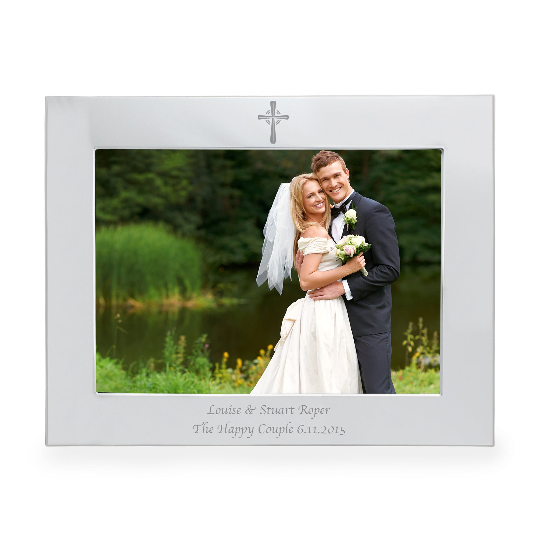 Personalised Silver 5x7 Landscape Cross Photo Frame - image 3