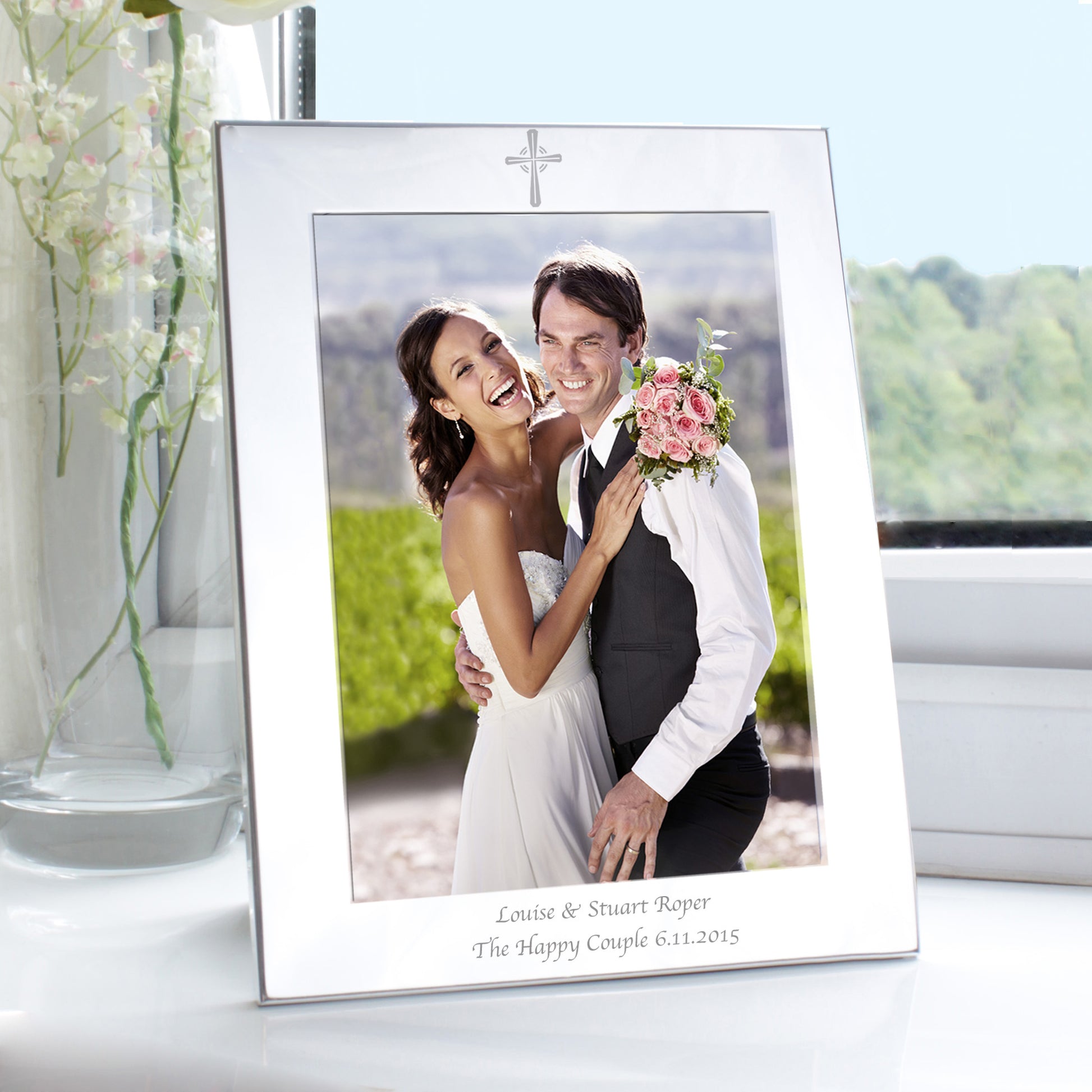 Personalised Silver 5x7 Cross Photo Frame from Heartfelt Gifts