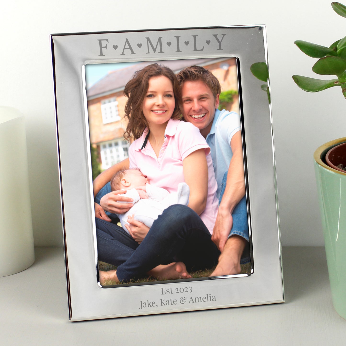 Personalised Silver 5x7 Family & Hearts Photo Frame from Heartfelt Gifts