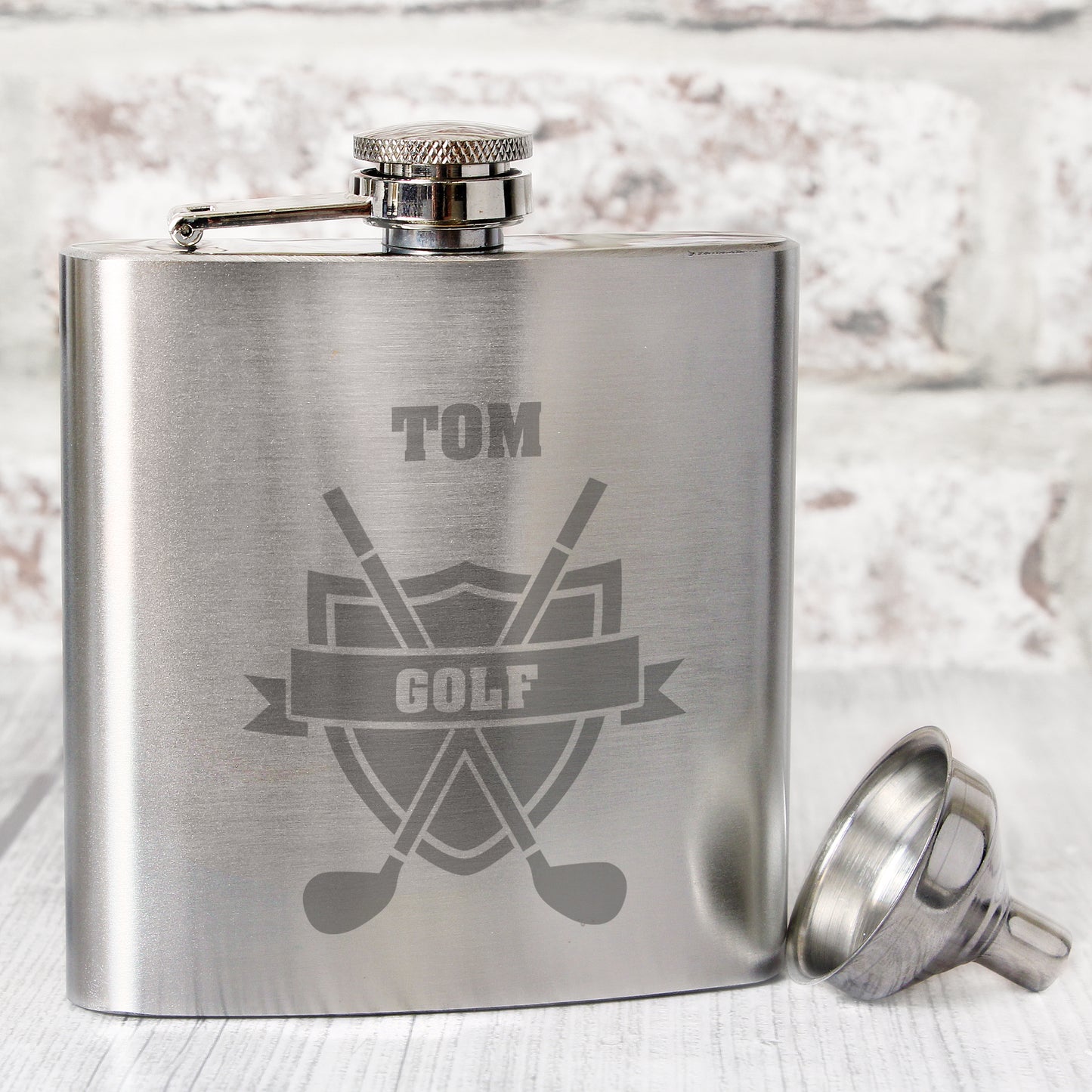 Personalised Golf Crest Hip Flask from Heartfelt Gifts