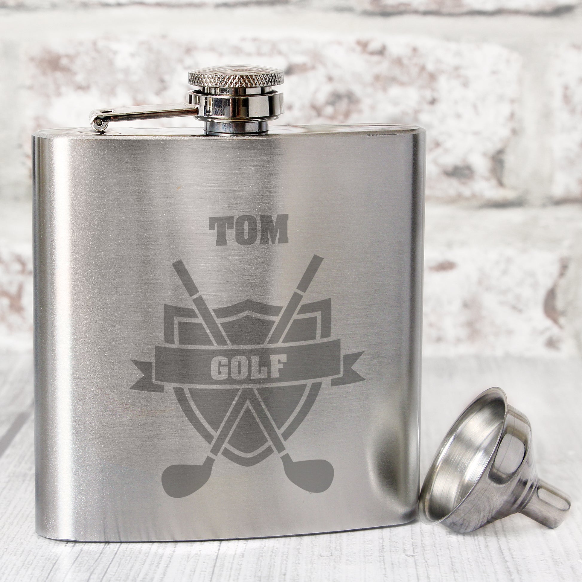 Personalised Golf Crest Hip Flask from Heartfelt Gifts