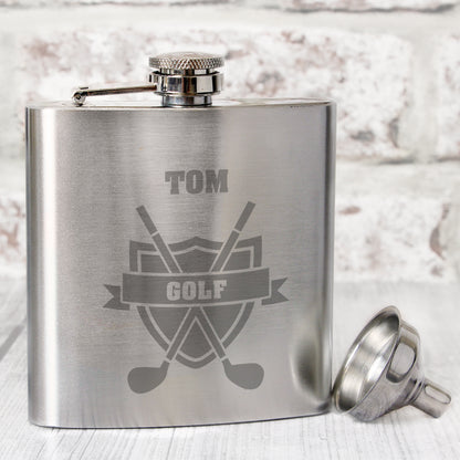 Personalised Golf Crest Hip Flask from Heartfelt Gifts