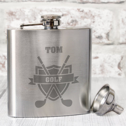 Personalised Golf Crest Hip Flask from Heartfelt Gifts