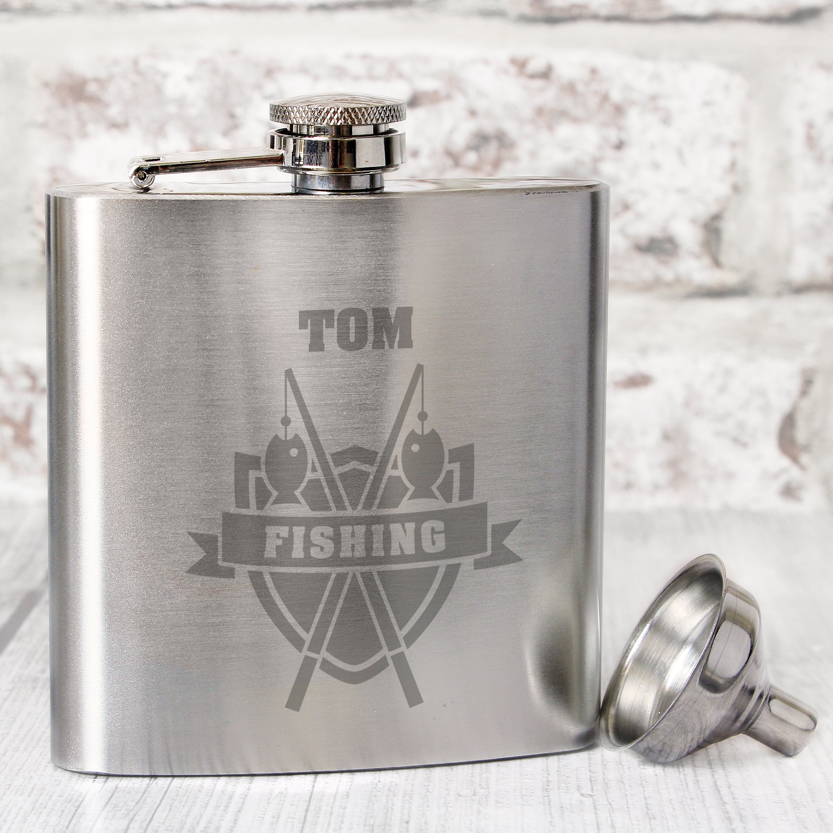 Personalised Fishing Crest Hip Flask from Heartfelt Gifts