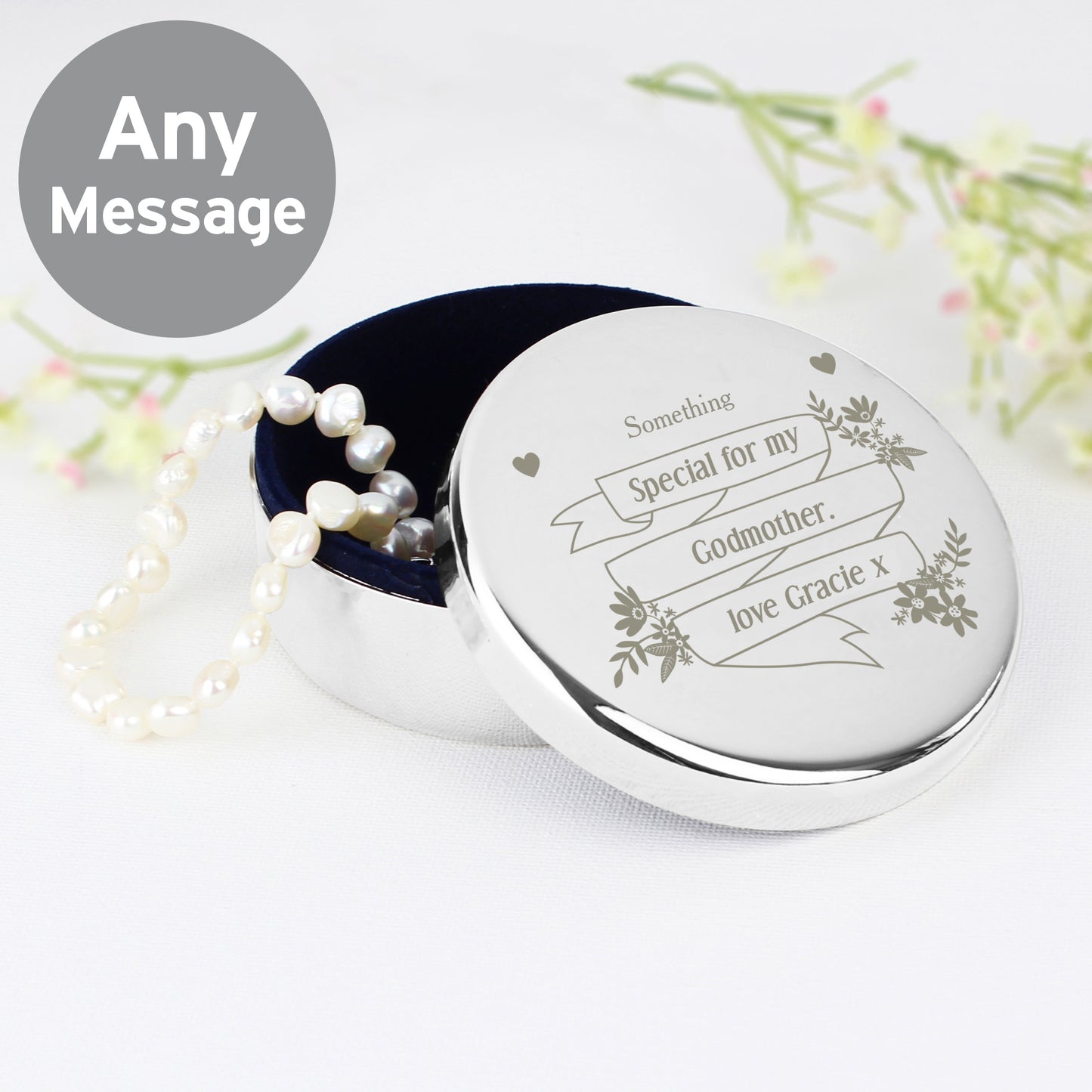 Personalised Garden Bloom Round Trinket Box from Heartfelt Gifts