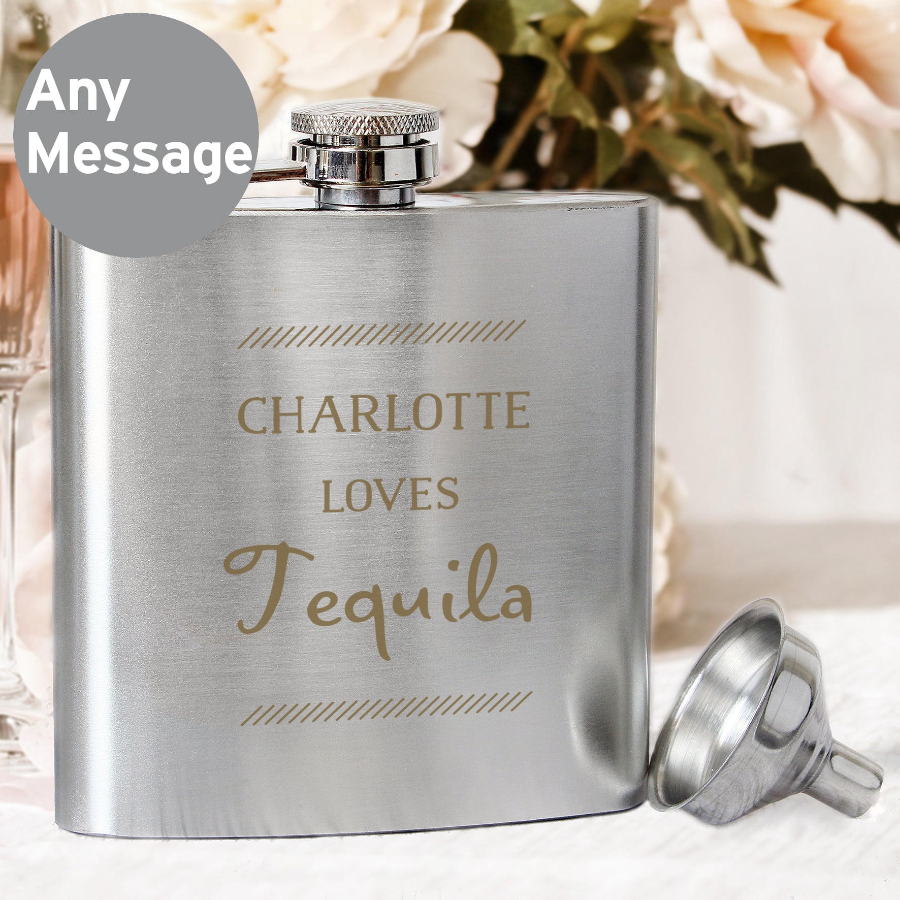 Personalised Classic Stainless Steel Hip Flask - image 3