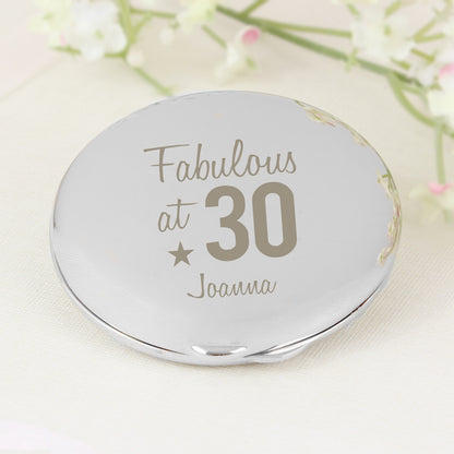 Nickel-plated birthday compact mirror with custom name