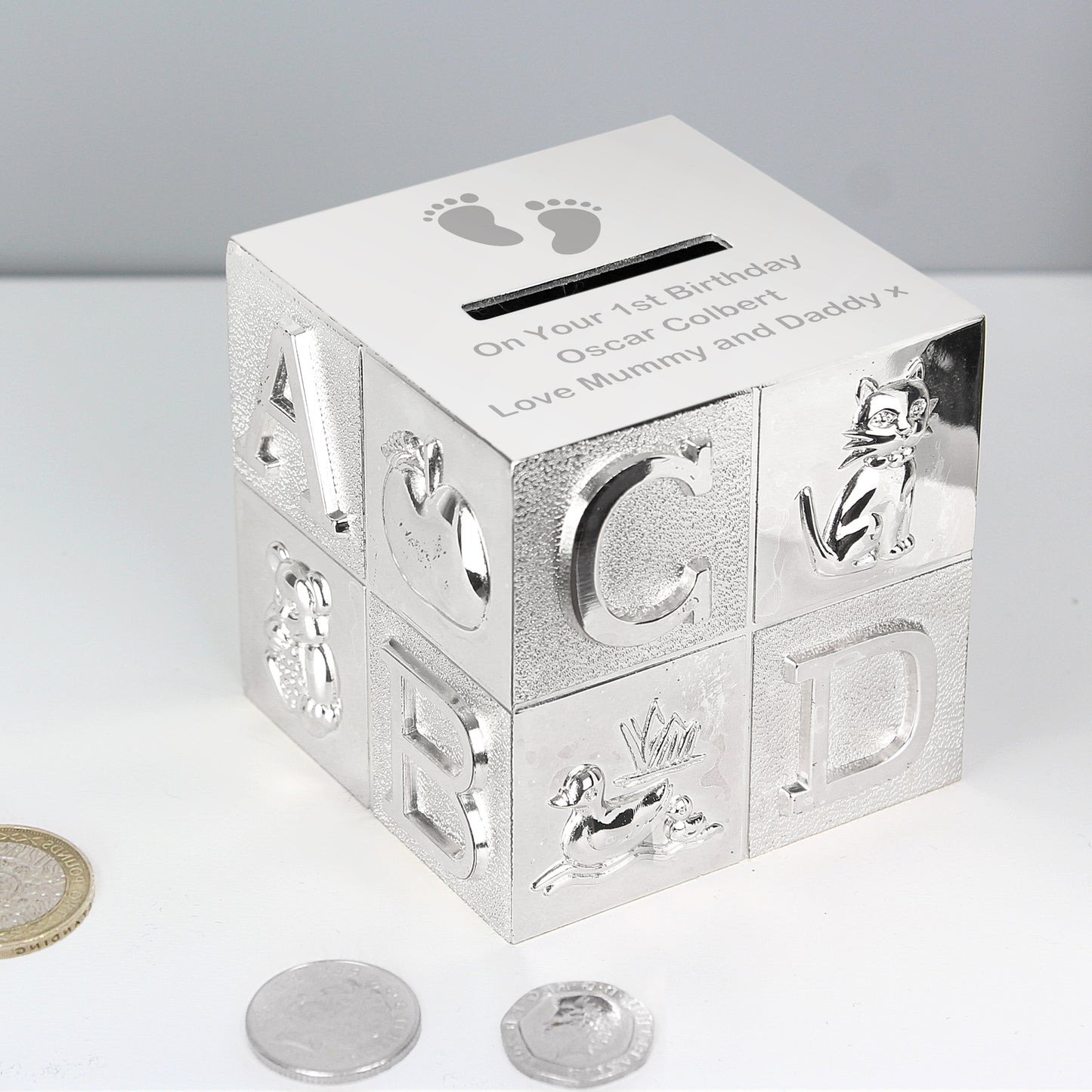 Personalised Footprints ABC Money Box from Heartfelt Gifts