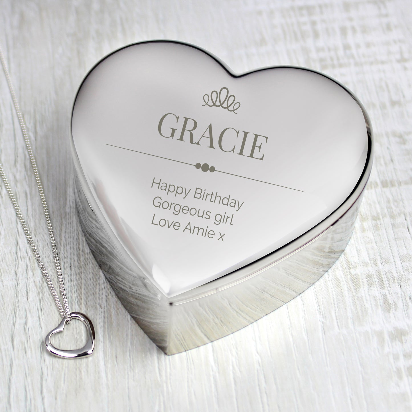 Personalised Elegant Crown Heart Trinket Box & Sterling Silver Necklace Set from Heartfelt Gifts
