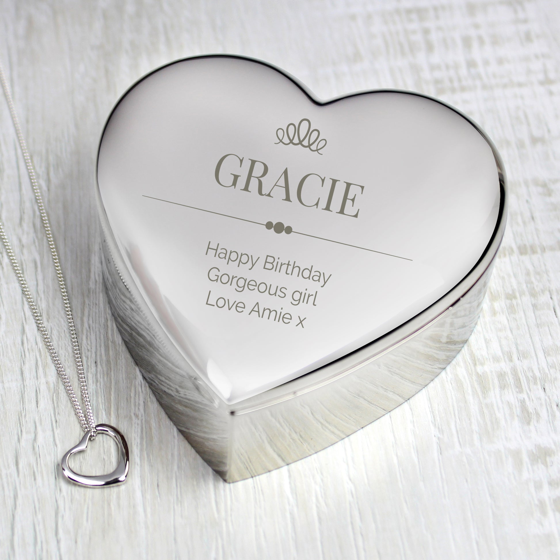 Personalised Elegant Crown Heart Trinket Box & Sterling Silver Necklace Set from Heartfelt Gifts