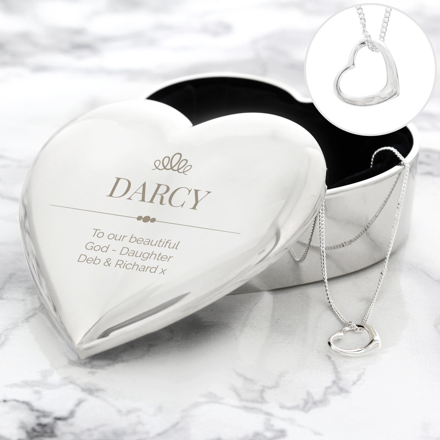 Personalised Elegant Crown Heart Trinket Box & Sterling Silver Necklace Set - image 3